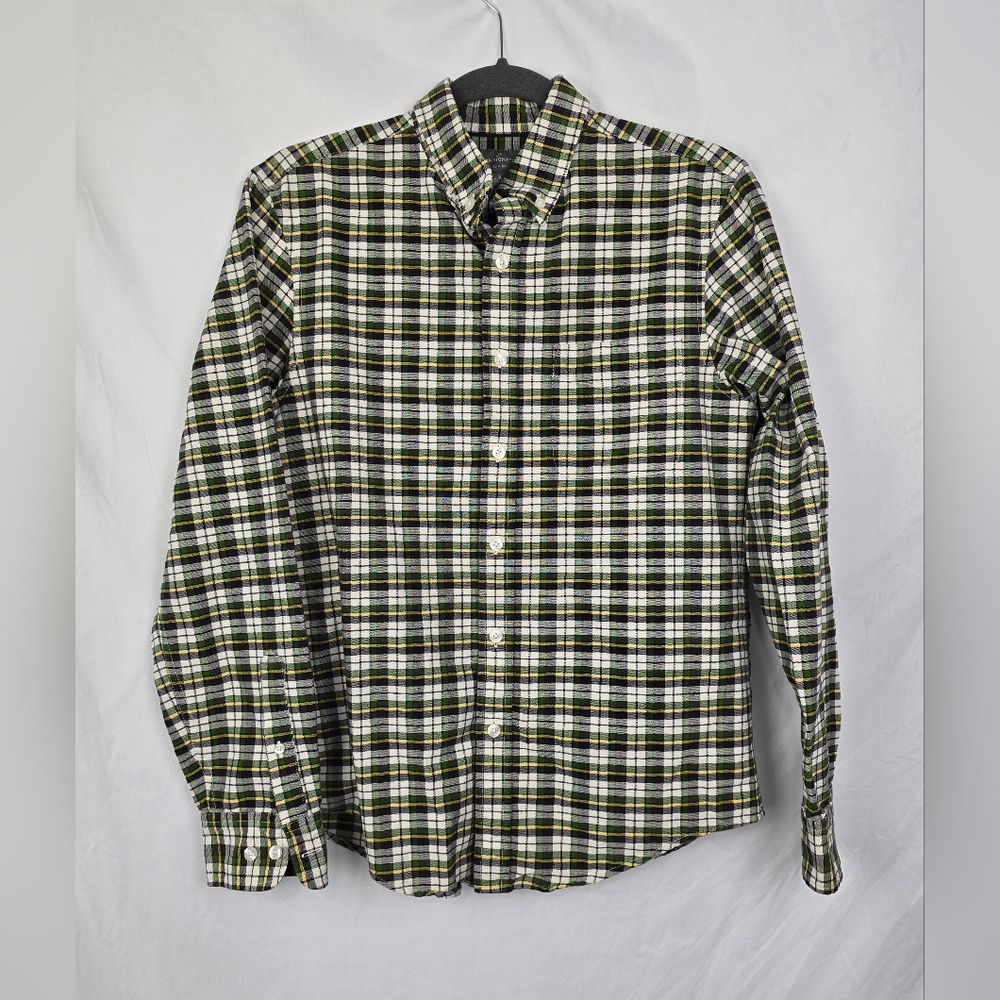L.L. Bean Signature Slim Fit Preppy Green Plaid Button-Up Long Sleeve Shirt sz S